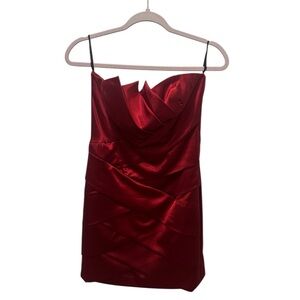 Jessica McClintock Red Satin Strapless Mini Dress Size 12